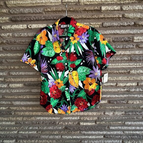 Saratoga Sport Vintage 80s Bold Floral USA Made Button Front Shirt Size Large - Picture 10 of 10